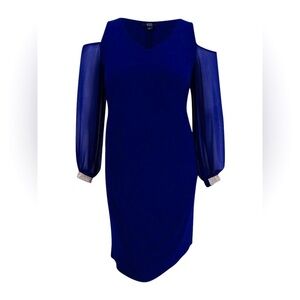 Msk Navy Cold Shoulder Dress with Rhinestone Cuffs Size 8 LNC